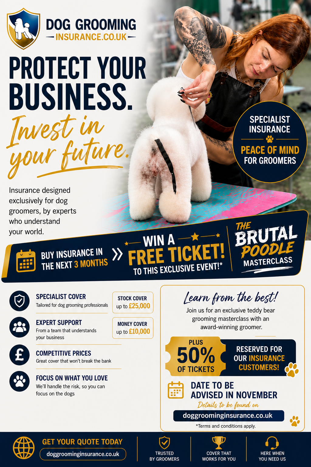 Dog Grooming Insurance — Win a Free Ticket to The Brutal Poodle Masterclass promotional poster