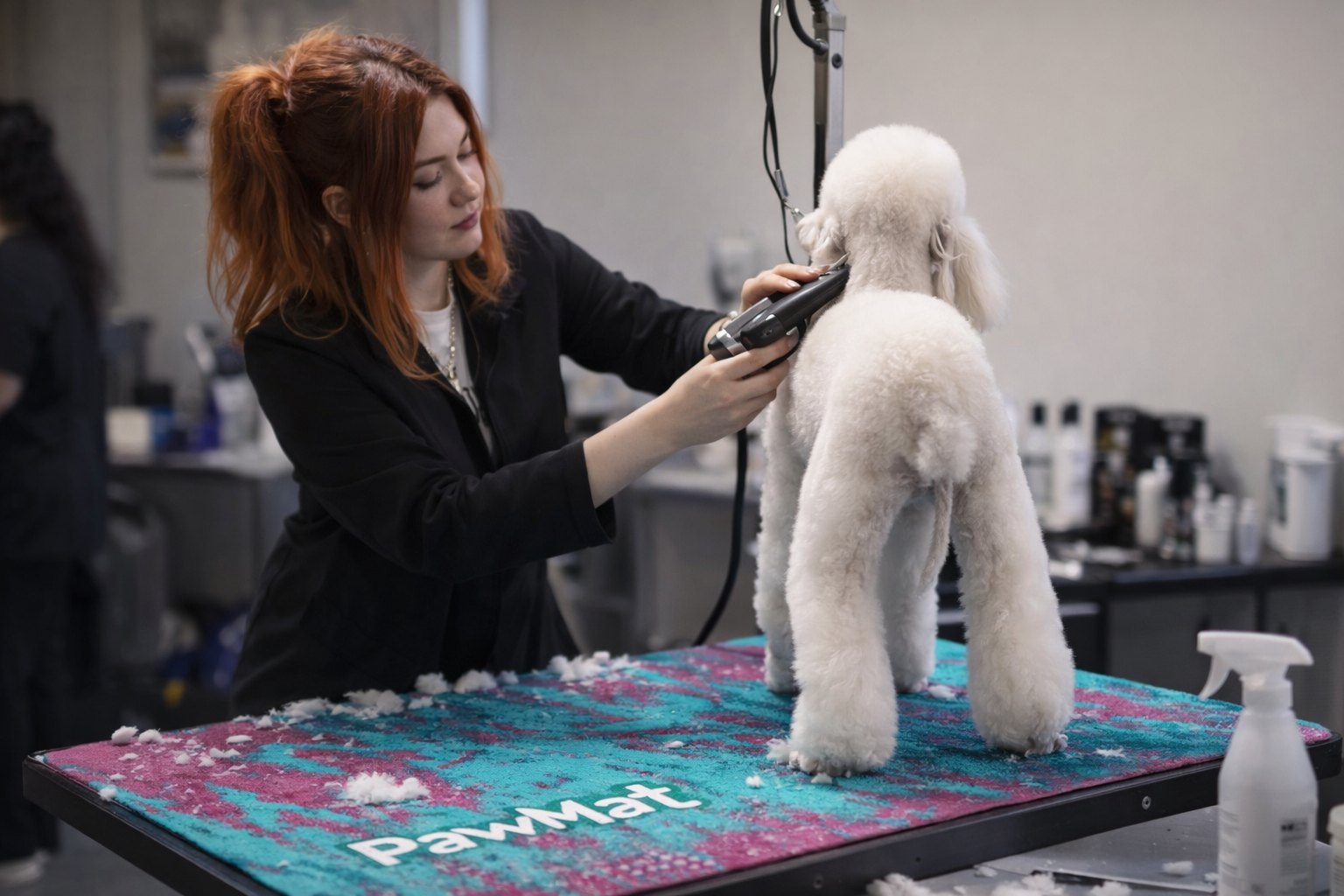 Professional dog groomer at work in a UK grooming salon